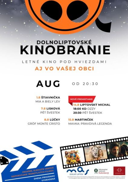 Dolnoliptovske kinobranie august 2026